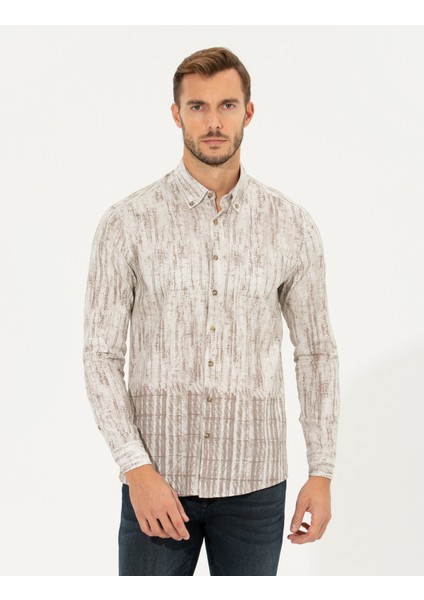 Erkek Bej Slim Fit Uzun Kollu Gömlek 50259466-VR011