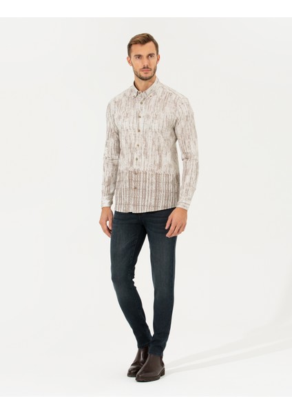 Erkek Bej Slim Fit Uzun Kollu Gömlek 50259466-VR011