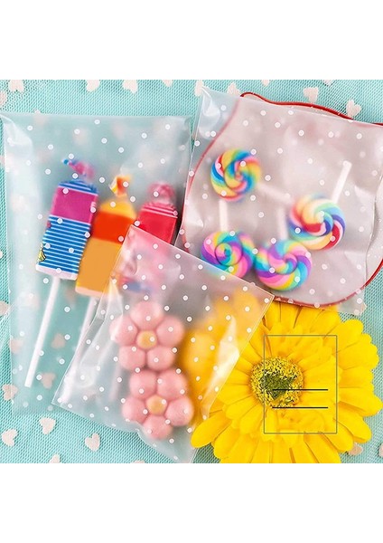 300 Adet Şeker Çanta Şeffaf Çerez Çanta Parti Lehine Çanta Kendinden Yapışkanlı Sızdırmazlık Beyaz Polka Dot Şeffaf Çanta Plastik Torba (Yurt Dışından) fiyatları