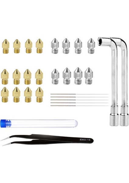 Çoğu 3D Yazıcı Meme Temizleme Değiştirme Kitleri Için, 0.2/0.4/0.6/0.8/1.0mm Meme, 0.35MM Temizleme Iğnesi, Anahtar, Cımbız (Yurt Dışından)