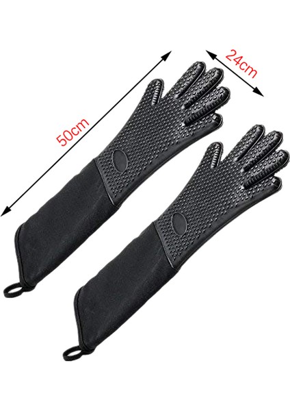 Ekstra Uzun Profesyonel Silikon Fırın Eldiveni, Mutfak, Barbekü, Fırınlama, Izgara Için Iç Pamuklu Isıya Dayanıklı Pişirme Eldiveni - Siyah (Yurt Dışından) modelleri