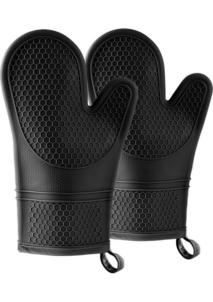 Silikon Fırın Eldiveni - Jet Siyah Fırın Eldiveni Isıya Dayanıklı Yumuşak Astar Silikon Fırın Eldiveni - Fırın Eldiveni Seti Siyah (Yurt Dışından)