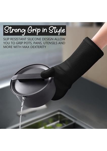Silikon Fırın Eldiveni - Jet Siyah Fırın Eldiveni Isıya Dayanıklı Yumuşak Astar Silikon Fırın Eldiveni - Fırın Eldiveni Seti Siyah (Yurt Dışından) fiyatları