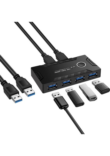 Klavye Fare Yazıcı Monitörü Için USB 3.0 Kvm Switcher 2'si 4 Çıkışlı USB 3.0 Anahtarı USB Hub Adaptörü (Yurt Dışından)