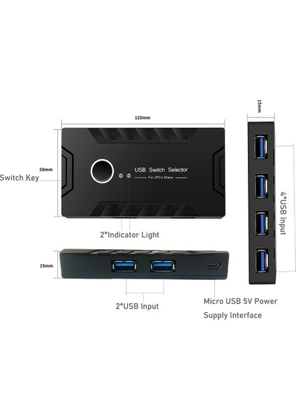 Klavye Fare Yazıcı Monitörü Için USB 3.0 Kvm Switcher 2'si 4 Çıkışlı USB 3.0 Anahtarı USB Hub Adaptörü (Yurt Dışından)