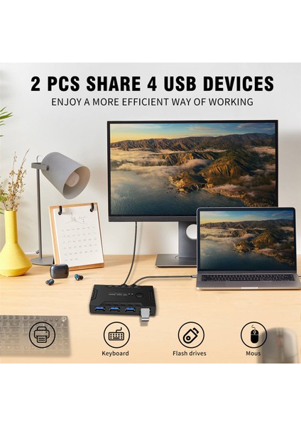 Klavye Fare Yazıcı Monitörü Için USB 3.0 Kvm Switcher 2'si 4 Çıkışlı USB 3.0 Anahtarı USB Hub Adaptörü (Yurt Dışından)