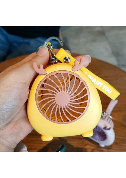 Yeni Açık Kahverengi El Küçük Fan USB Şarj Öğrenci Karikatür Taşınabilir Anahtarlık Mini Fan Hediye C (Yurt Dışından)