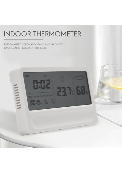 Dijital Higrometre Termometre Kapalı Oda Dış Ortam Sıcaklığı Nem Ölçer LCD Stand Manyetik Destek Sensörü Nem Ölçerli Monitör Saatli Mini Hava Istasyonu (Yurt Dışından)