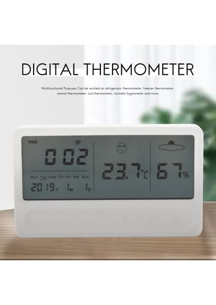 Dijital Higrometre Termometre Kapalı Oda Dış Ortam Sıcaklığı Nem Ölçer LCD Stand Manyetik Destek Sensörü Nem Ölçerli Monitör Saatli Mini Hava Istasyonu (Yurt Dışından)