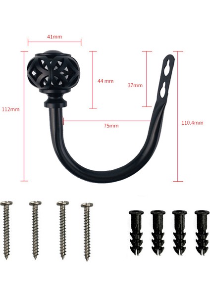 Çift Metal Perde Kancası - Retro Duvara Monte Perde Geri Tutma Tiebackleri Duvar Kancası Perdelik Tutucu (Siyah) (Yurt Dışından)