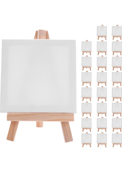 24 Takım Sanatçılar 5 Inç Mini Şövale + 3 Inç X3 Inç Mini Tuval Seti Boyama Zanaat Dıy Çizim Küçük Masa Şövale Hediye (Yurt Dışından)