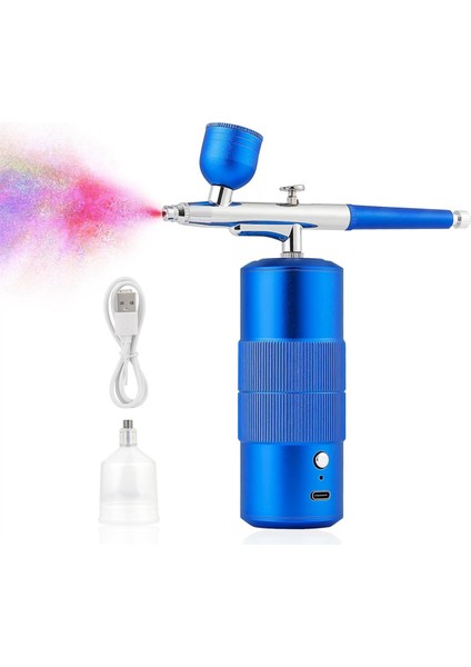 Airbrush Seti Makinesi, Şarj Edilebilir El Tipi Airbrush, Tırnak Sanatı Için Profesyonel Kablosuz, Makyaj, (Mavi) (Yurt Dışından)