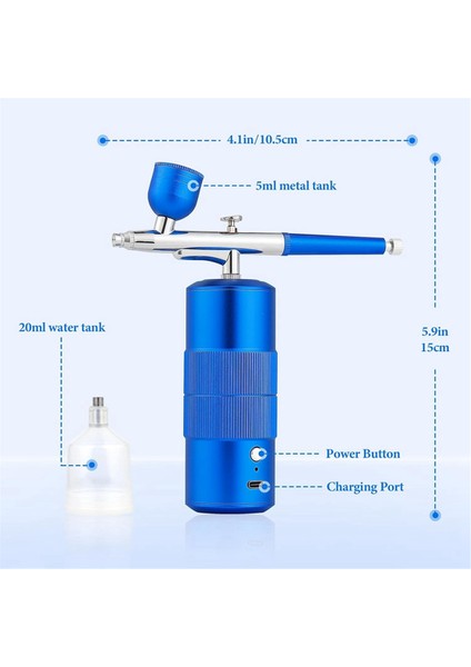 Airbrush Seti Makinesi, Şarj Edilebilir El Tipi Airbrush, Tırnak Sanatı Için Profesyonel Kablosuz, Makyaj, (Mavi) (Yurt Dışından)