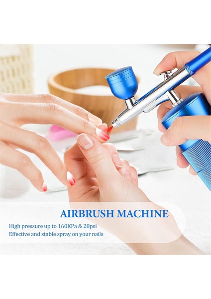 Airbrush Seti Makinesi, Şarj Edilebilir El Tipi Airbrush, Tırnak Sanatı Için Profesyonel Kablosuz, Makyaj, (Mavi) (Yurt Dışından)