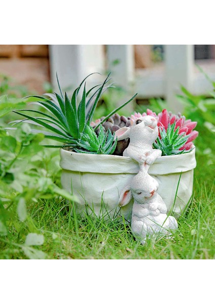 Karikatür Cep Tavşan Saksı Succulents Yeşillendirme Küçük Bonsai Reçine Hayvan Şekilli Saksı (Drenaj Deliği Ile) (Yurt Dışından)