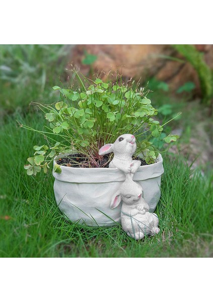 Karikatür Cep Tavşan Saksı Succulents Yeşillendirme Küçük Bonsai Reçine Hayvan Şekilli Saksı (Drenaj Deliği Ile) (Yurt Dışından)