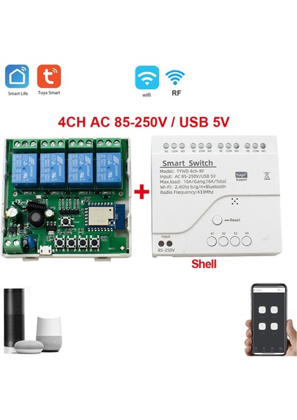 3x Tuya Akıllı Wifi Motor Anahtar Modülü Rf 433 Radyo Uzaktan Kumanda 4ch Inching Röle Alexa Google Home Için, 4ch AC85-250V (Yurt Dışından) modelleri