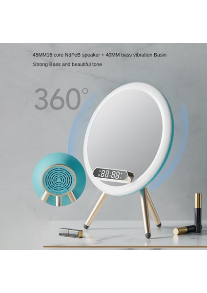 Ayna Kablosuz Bluetooth Ses Hoparlör Masaüstü Dolgu Işığı Makyaj Aynası Aı Ses Kontrolü Masaüstü Hoparlör-Beyaz (Yurt Dışından)