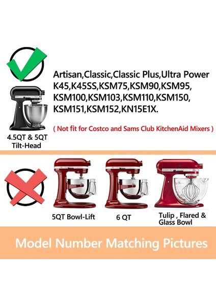 4,5-5 Qt'luk Mikser Için. Devrilebilir Kafalı Stand Mikserler K45B/K5THCB/K5THBS Kürek Grupları (Yurt Dışından) modelleri