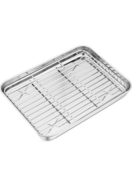 Çıkarılabilir Soğutma Rafı ile Paslanmaz Çelik Pişirme Tepsisi Yapışmaz Cips Sepeti Pişirme Kabı Izgara Barbekü Tepsi Aksesuarları, A (Yurt Dışından)