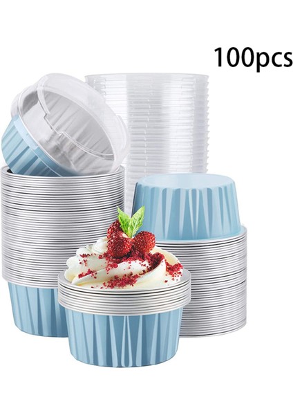 200 Adet 5 Oz 125 ml Tek Kullanımlık Kek Pişirme Bardak Muffin Gömlekleri Kapaklı Bardak Alüminyum Folyo Cupcake Pişirme Bardak-Mavi (Yurt Dışından) fiyatları