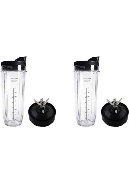 2x Kapak ve 32 Oz Bardak ve 7 Yüzgeç Bıçak Ninja Auto Iq 1000 W Blender Aksesuarları Yedek Parçalar Için Uyumlu BL482 (Yurt Dışından)