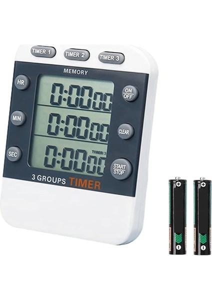 3x Dijital Çift Mutfak Zamanlayıcısı, 3 Kanallı Yukarı/aşağı Sayım Zamanlayıcısı, Üçlü Pişirme Zamanlayıcısı, Ekran, Yüksek Ses Seviyesi Alarmı (Yurt Dışından) modelleri