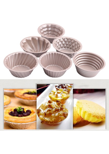 6 Adet Minik Pasta Tart Karbon Çelik Puding Bardağı Yuvarlak Yumurtalı Tart -6 Farklı (Yurt Dışından)