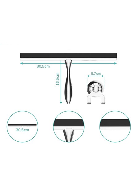 2x Ekstra Geniş 30,5 cm Duş Sileceği Paslanmaz Çelik, Silikon Dudaklı - Vantuz Tutuculu Duş Sileceği (Yurt Dışından) fiyatları