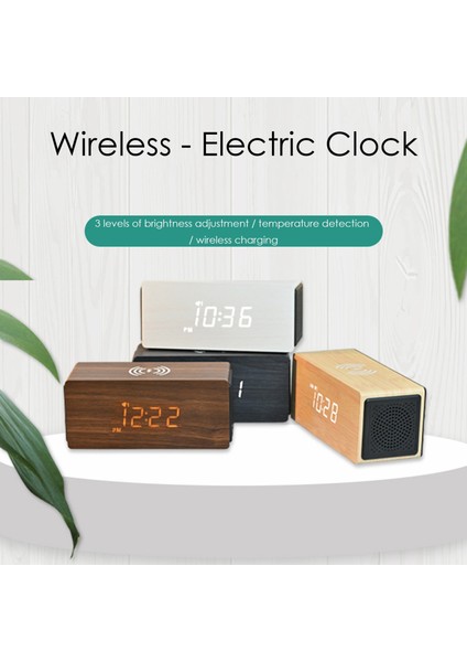 15W Akıllı Telefon Hızlı Şarj Bluetooth Ses Bilgisayar Hoparlör Erteleme Elektronik Saat LED Saat (Kahverengi) (Yurt Dışından)