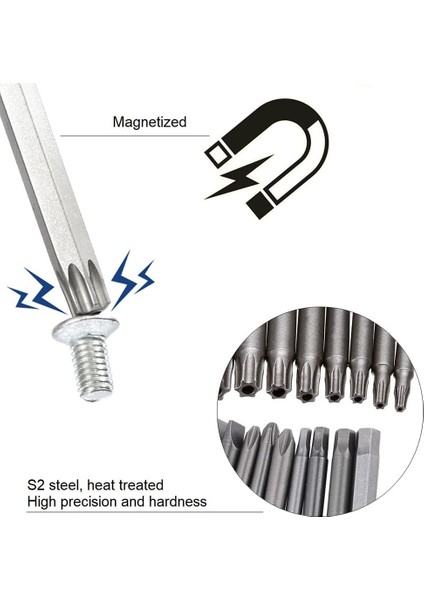 Uzun Uç Seti, Manyetik Uç Seti 20 Adet 100MM, Torx Bit T8-T40, Altıgen Uç H2-H6, Ph1 Ph2, Pz2, Oluklu Uç, 1/4 Inç Altıgen (Yurt Dışından)