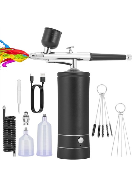 Airbrush Kıt Akülü Şarj Edilebilir Kompresör Airbrush Seti, Model Boyama, Çivi, Makyaj B'yi Otomatik Olarak Yönetir (Yurt Dışından)