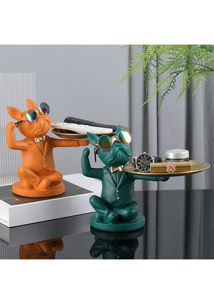 Bulldog Hayvan Figürleri Fransız Bulldog Butler Iskandinav Reçine Köpek Heykel Masa Süsleri Depolama Tepsisi Köpek El Sanatları D (Yurt Dışından) fırsatları