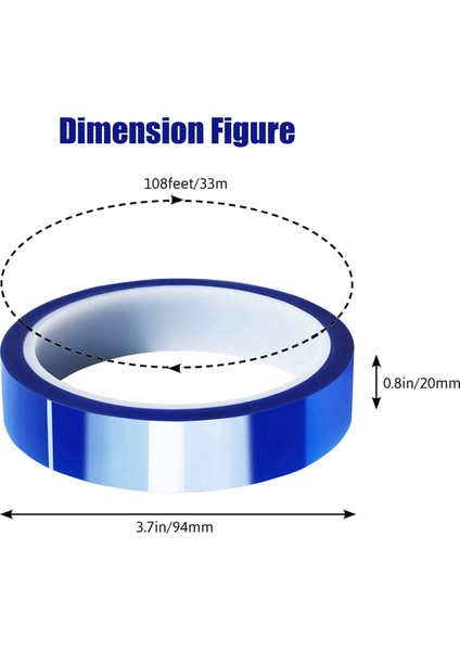 12 Rulo 20MM X33M Mavi Isı Bandı Yüksek Sıcaklık Isıya Dayanıklı Bant Isı Süblimasyon Basın Için Isı Transfer Bandı (Yurt Dışından)