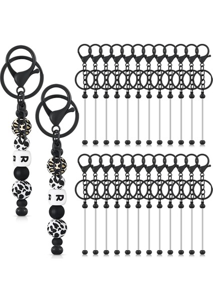 24 Adet Boncuklu Anahtarlık Çubukları Toplu Boncuk Dıy Boş Anahtarlık Metal Boncuklu Anahtarlık Boncuk Anahtarlık El Sanatları Siyah (Yurt Dışından)
