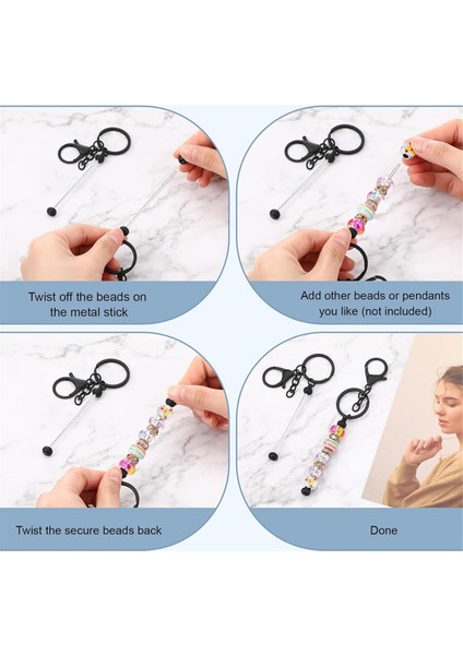 24 Adet Boncuklu Anahtarlık Çubukları Toplu Boncuk Dıy Boş Anahtarlık Metal Boncuklu Anahtarlık Boncuk Anahtarlık El Sanatları Siyah (Yurt Dışından) modelleri