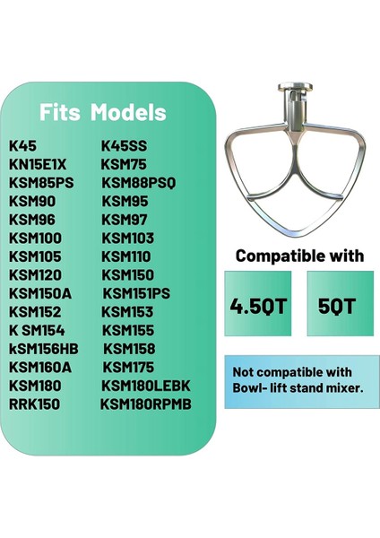 4.5-5qt Stand Mikserleri Için Paslanmaz Çelik Düz Çırpıcı Aksesuarların Değiştirilmesi, Kaplamasız, Bulaşık Makinesinde Yıkanabilir (Yurt Dışından) fırsatları