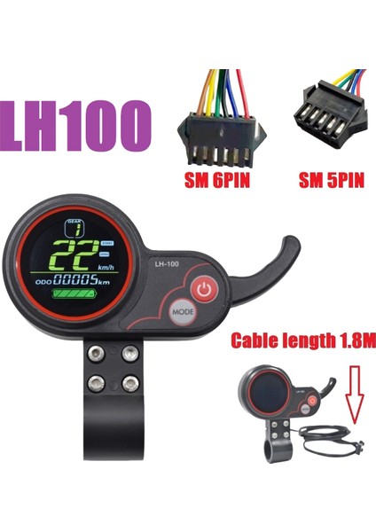 LH100 LCD Ekran Kontrol Paneli 24V-60V Gaz Kelebeği Ölçer Elektrikli Scooter/ebike Hız Göstergesi (Sm Fiş 6pın) (Yurt Dışından)