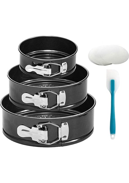 Yaylı Kalıp Tavası, 3 Adet Yapışmaz Çıkarılabilir Bakeware Kek Tavası, 50 Adet Parşömen Kağıt Gömlekleri ve Silikon Spatula (Yurt Dışından)