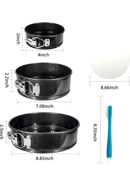 Yaylı Kalıp Tavası, 3 Adet Yapışmaz Çıkarılabilir Bakeware Kek Tavası, 50 Adet Parşömen Kağıt Gömlekleri ve Silikon Spatula (Yurt Dışından)