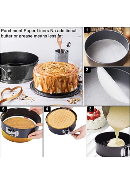 Yaylı Kalıp Tavası, 3 Adet Yapışmaz Çıkarılabilir Bakeware Kek Tavası, 50 Adet Parşömen Kağıt Gömlekleri ve Silikon Spatula (Yurt Dışından)
