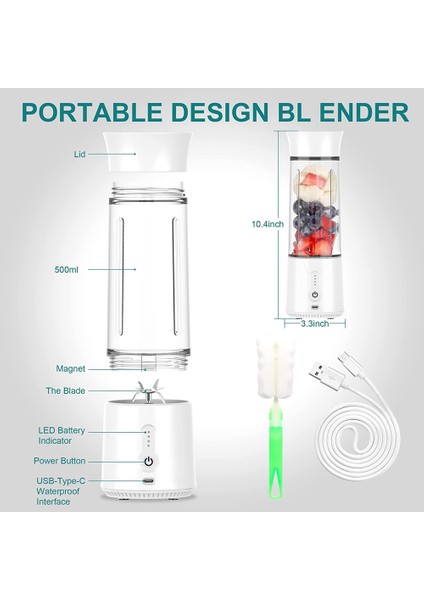 Taşınabilir Blender, USB Şarj Edilebilir Smoothie Blender Kupası, Shake ve Smoothie'ler Için Kişisel Boyutlu Blender, (Yurt Dışından) modelleri
