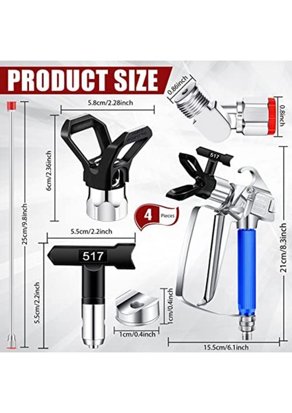 5 Adet Havasız Püskürtme Hortumu Kiti 3600 Psi 517 Ucu Döner Bağlantı Nozul Korumalı Püskürtme Uçları ve Havasız Için Uzatma Çubuğu (Yurt Dışından) modelleri