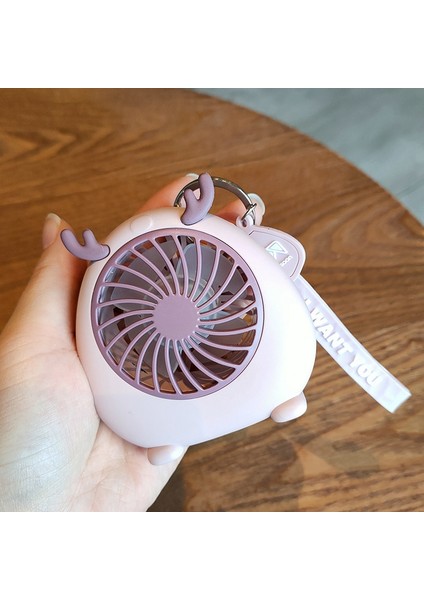 Yeni Açık Kahverengi El Küçük Fan USB Şarj Öğrenci Karikatür Taşınabilir Anahtarlık Mini Fan Hediye D (Yurt Dışından)