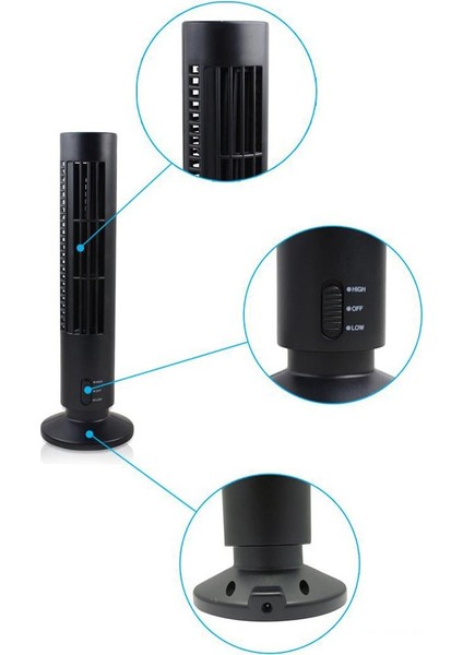Siyah USB Mini Kule Masa Fanı Serin Soğutma Bilgisayar Dizüstü Ofis (Yurt Dışından)
