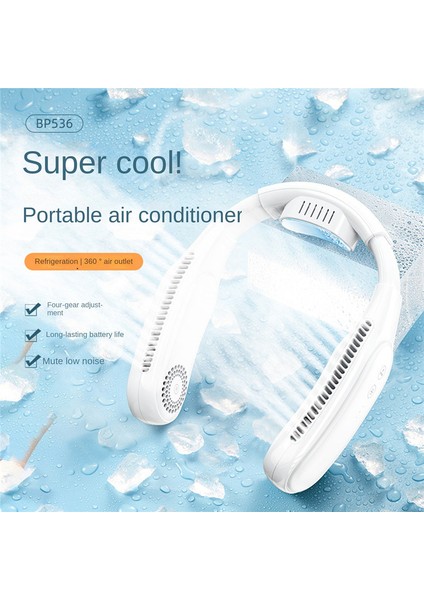 Asılı Boyun Fanı Mobil Klima Soğutucu Dış Mekan Taşınabilir Bladeless Fan USB Şarj Edilebilir Boyun Soğutma Fanı (Beyaz) (Yurt Dışından)