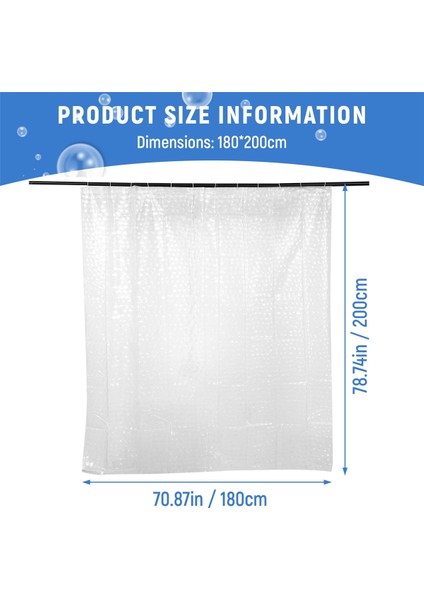 Temizle Eva Duş Perdesi Astar Su Geçirmez Şeffaf 3D Su Kare Banyo Perdesi 71 Inç x 79 Inç, 12 Kanca (Yurt Dışından) fırsatları