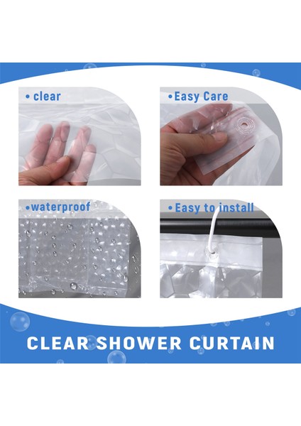 Temizle Eva Duş Perdesi Astar Su Geçirmez Şeffaf 3D Su Kare Banyo Perdesi 71 Inç x 79 Inç, 12 Kanca (Yurt Dışından) indirimleri