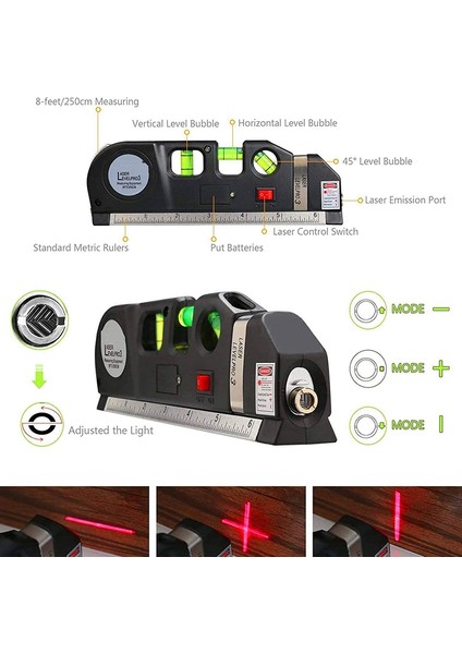 Çok Amaçlı Lazer Seviyesi Lazer Çizgisi 8 Ayak Şerit Metre Cetveli Ayarlı Standart ve Metrik Cetveller Lazer Seviyesi Çizgi Aracı (Yurt Dışından)