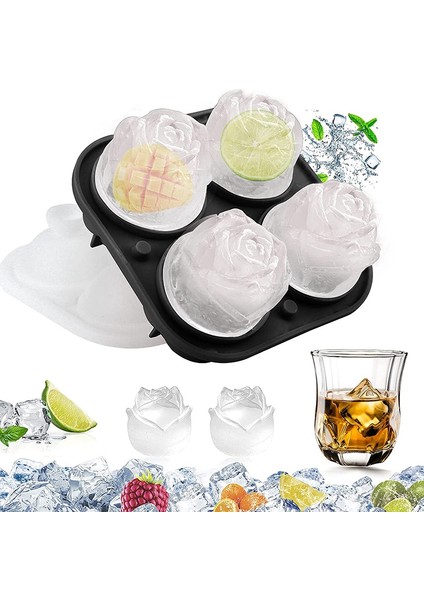 Buz Küpü Tepsileri 3D Gül Silikon 4'lü Çıkarılabilir Huni Şekilli Kapaklı Buz Küpü Tepsileri (Yurt Dışından) modelleri